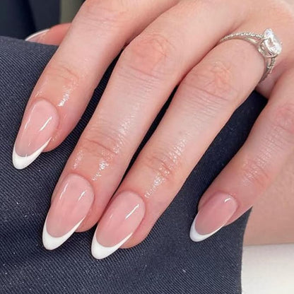 modelones French Tip Press On Nails Short Almond 32Pcs 16 Sizes Reusable