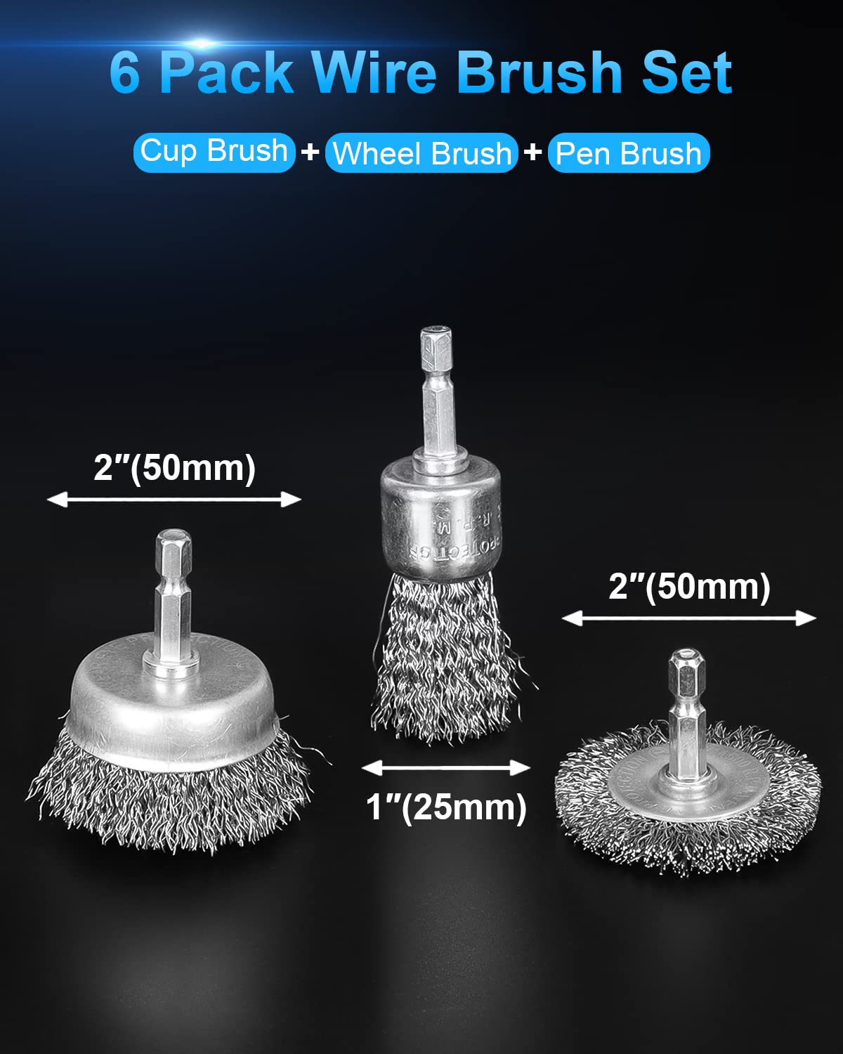 6 Pack Carbon Steel Wire Wheel Brush, Wheel Brush for Dill