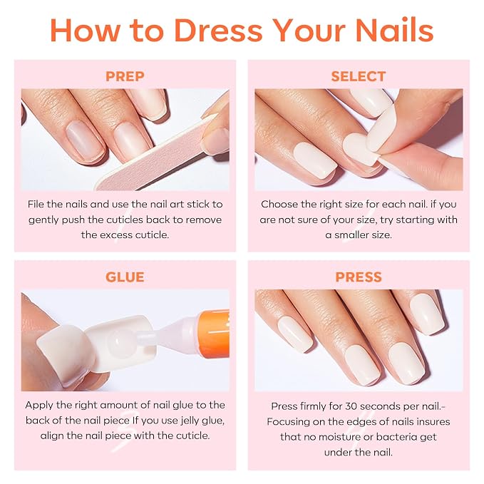 modelones French Tip Press On Nails Short Almond 32Pcs 16 Sizes Reusable